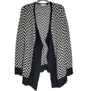JACK‎ Black White Chevron Knit Open Front Cardigan Sweater Small